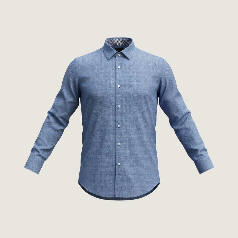 Thomas Dean Mens XL Blue Pima Cotton Micro Check Long Sleeve Button Down Shirt